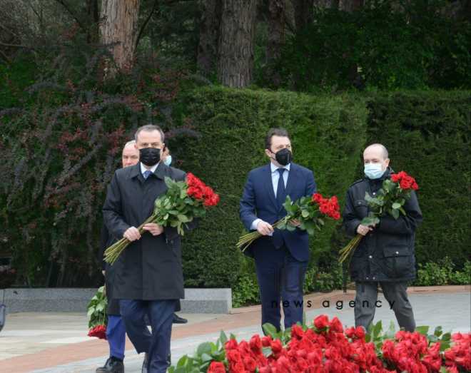 Public reps of Azerbaijan paying tribute to late National Leader Heydar Aliyev.Azerbaijan Baku May 10 2021